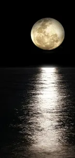 Scenic view of a full moon reflecting over a calm ocean at night.