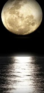 Moon reflecting on ocean at night under a dark sky.