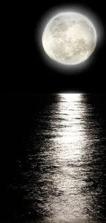 Moon reflecting on calm ocean at night, creating a serene view.