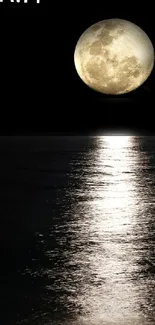 Full moon reflecting on the ocean at night.