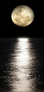 Moonlit ocean with night sky reflection on water.