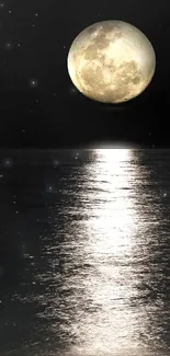 Moonlit ocean with a glowing reflection on water, under a black sky.