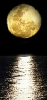 Majestic full moon reflecting over the ocean's surface at night.