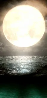 Full moon over ocean creating a serene and calming night scene.