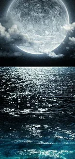 Moonlit ocean wallpaper with full moon reflection.