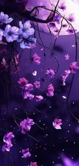 Purple flowers under moonlight with mystical ambiance.