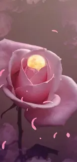 Moonlit pink rose with mystical clouds.