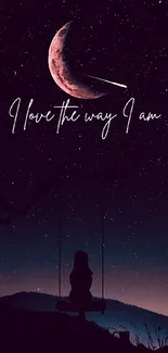 Moonlit silhouette with inspiring quote on starry night sky wallpaper.