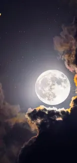 Moon with Saturn in a cloudy night sky wallpaper.