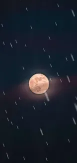 Moon with falling stars against a dark blue sky.