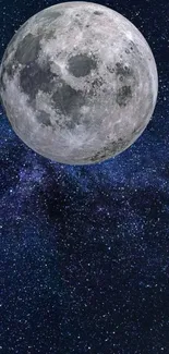 Moonlit starry night mobile wallpaper, featuring a detailed moon and starlit sky.