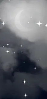 Mobile wallpaper featuring a moonlit starry night sky with dark clouds.