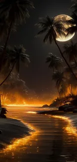 Tropical landscape with moonlit night and glowing path