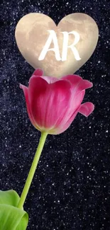 Pink tulip with moon and stars wallpaper for mobile.