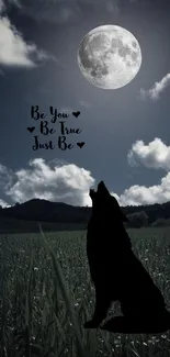 Wolf silhouette under a full moon with 'Be You' text.