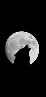 Wolf silhouette with full moon background, perfect for mobile wallpaper.