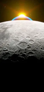 Stunning moonrise over horizon with glowing lunar surface.