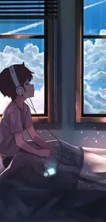 Anime character in peaceful morning bedroom setting.