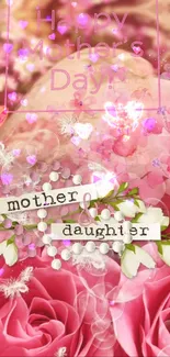 Pink Mother's Day wallpaper with floral design and heartfelt message.