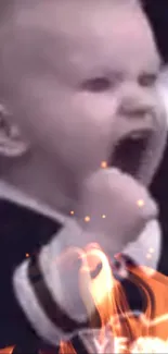 Motivational wallpaper featuring a baby with fiery energy and focus.