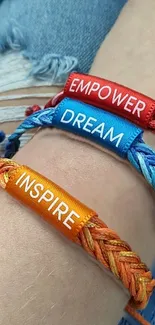 Colorful braided bracelets with inspirational words inspire and empower.