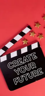 Red background with a clapperboard and stars for motivation.