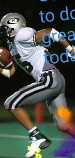 Football player running with motivational text overlay.