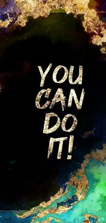 Motivational galaxy wallpaper with 'You Can Do It!' text in gold.