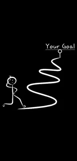 Stick figure on a path to goal with black background.