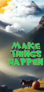 Motivational mountain scene with 'Make Things Happen' text.