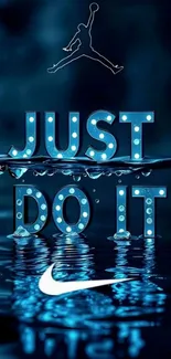 Nike Just Do It slogan wallpaper with water and dark blue theme.