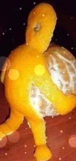 Orange figure carrying an unpeeled orange, symbolizing resilience and motivation.