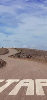 Inspiring road start line under a blue sky.