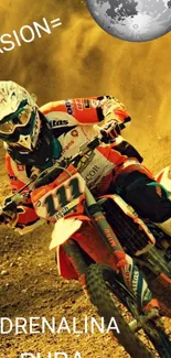 Motocross biker on dusty track wallpaper.