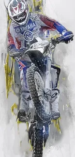 Motocross rider performing on a dirt bike with dynamic artistic elements.