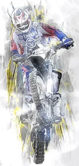 Motocross rider in dynamic art style, showcasing action.