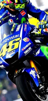 Exciting MotoGP race featuring vibrant blue motorcycle.