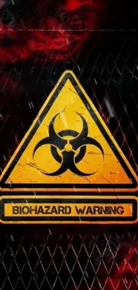 Biohazard warning symbol on dark background with red accents.