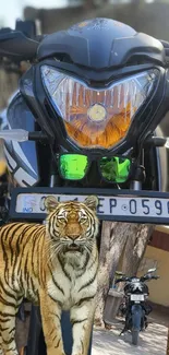 Motorbike with tiger overlay mobile wallpaper.