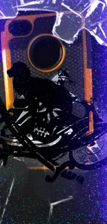 Motorcycle graphic on bold phone wallpaper with dynamic colors.