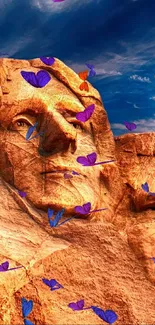 Mount Rushmore with a vibrant blue sky, featuring detailed granite carvings.