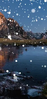 Twilight view of a mountain range reflected in a serene lake.