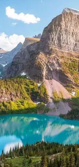 Beautiful mountain lake with clear blue water and lush greenery.