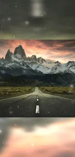 Mountain road at sunset with vibrant sky for mobile wallpaper.