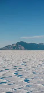 Salt flats and mountain under a blue sky mobile wallpaper.