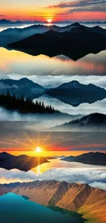 Stunning sunset over mountains with vibrant hues and serene clouds.