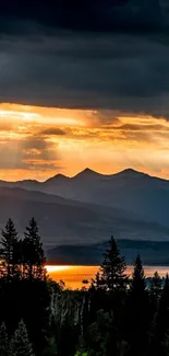 Mobile wallpaper of a stunning sunset over mountains.