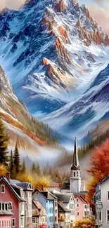 Serene mountain village with vibrant autumn colors.