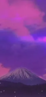 Mountain under a purple and pink sky, nighttime scene.