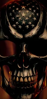 Fierce dark brown skull with fiery glow mobile wallpaper.